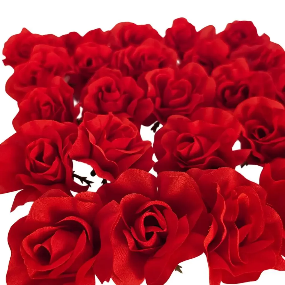 50 Red Silk Rose Heads Stemless Wedding Floral Craft DIY Wreaths 2.5in